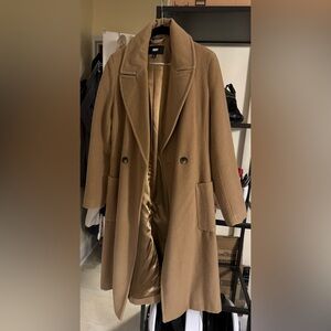 DKNY camel wool coat wrap belt XS